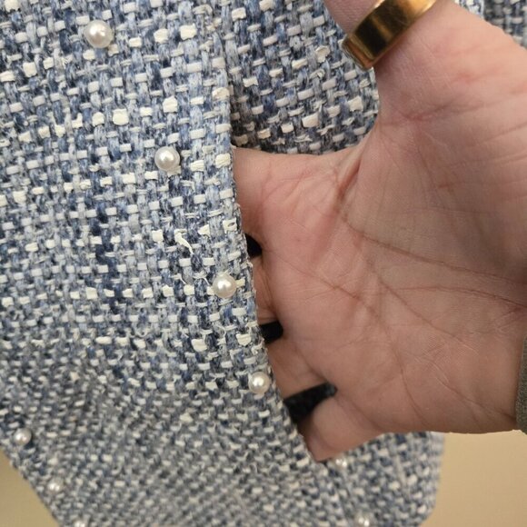Worth Blue Tweed Pearl Accent Snap Closure Unique Rare Wool Blend  Jacket Size 8 - Picture 5 of 8